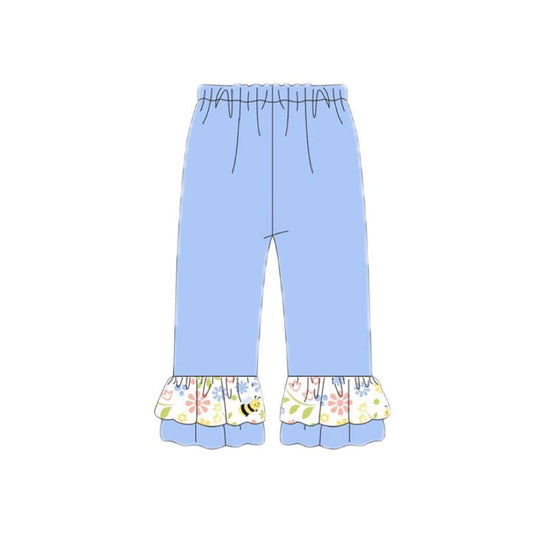 MOQ 5 PCS Preorder P0989 Bee Flower Leaf Ruffle Blue Girls Pants 202511