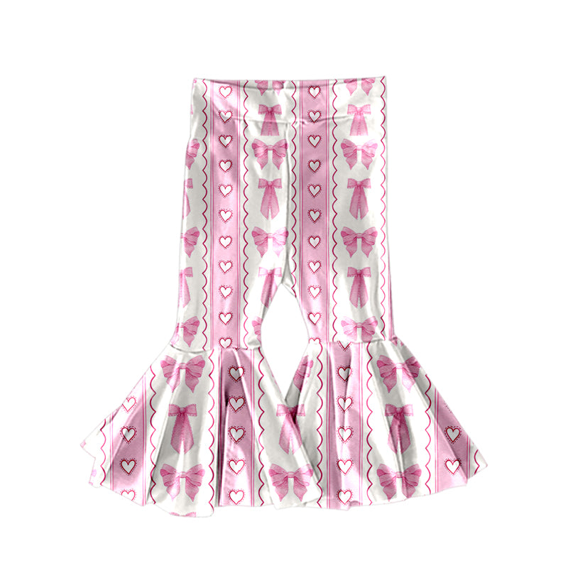 MOQ 5 PCS Preorder P1006 Valentines Day Love Bows Pink Bell Bottom Pants Girls Pants 202511