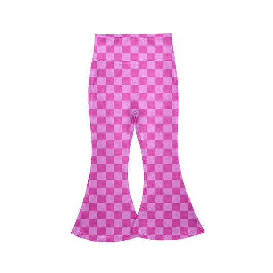 MOQ 5 PCS Preorder P1024 Rose Red Plaid Bell Bottom Pants Girls Pants 202603