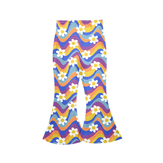 MOQ 5 PCS Preorder P1025 Flower Colored Wave Stripe Bell Bottom Pants Girls Pants 202603