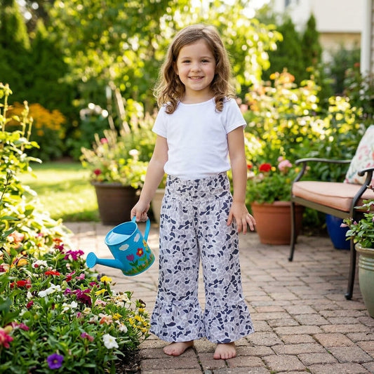 P1054 Hunting Camo Ruffles Girls Wide Leg Pants