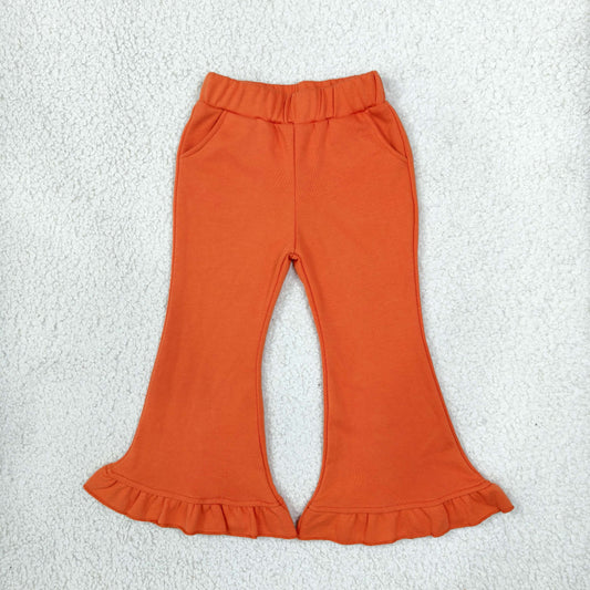 P1073 Thick Sweatpants Solid Color Orange Girls Fared Pants