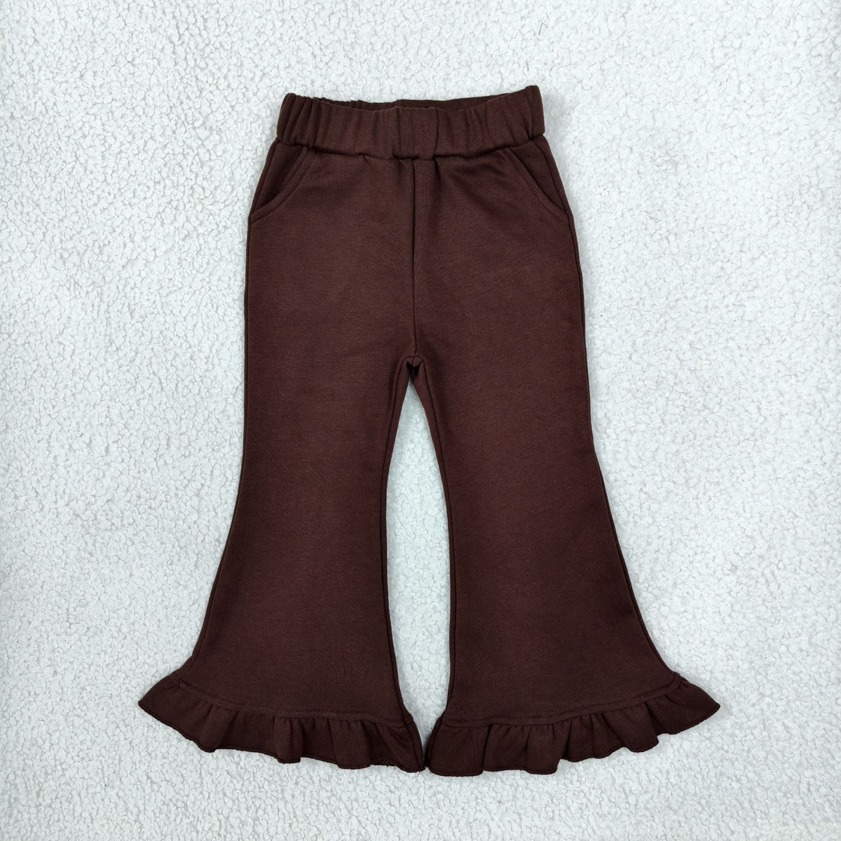 P1074 Thick Sweatpants Solid Color Brown Girls Fared Pants