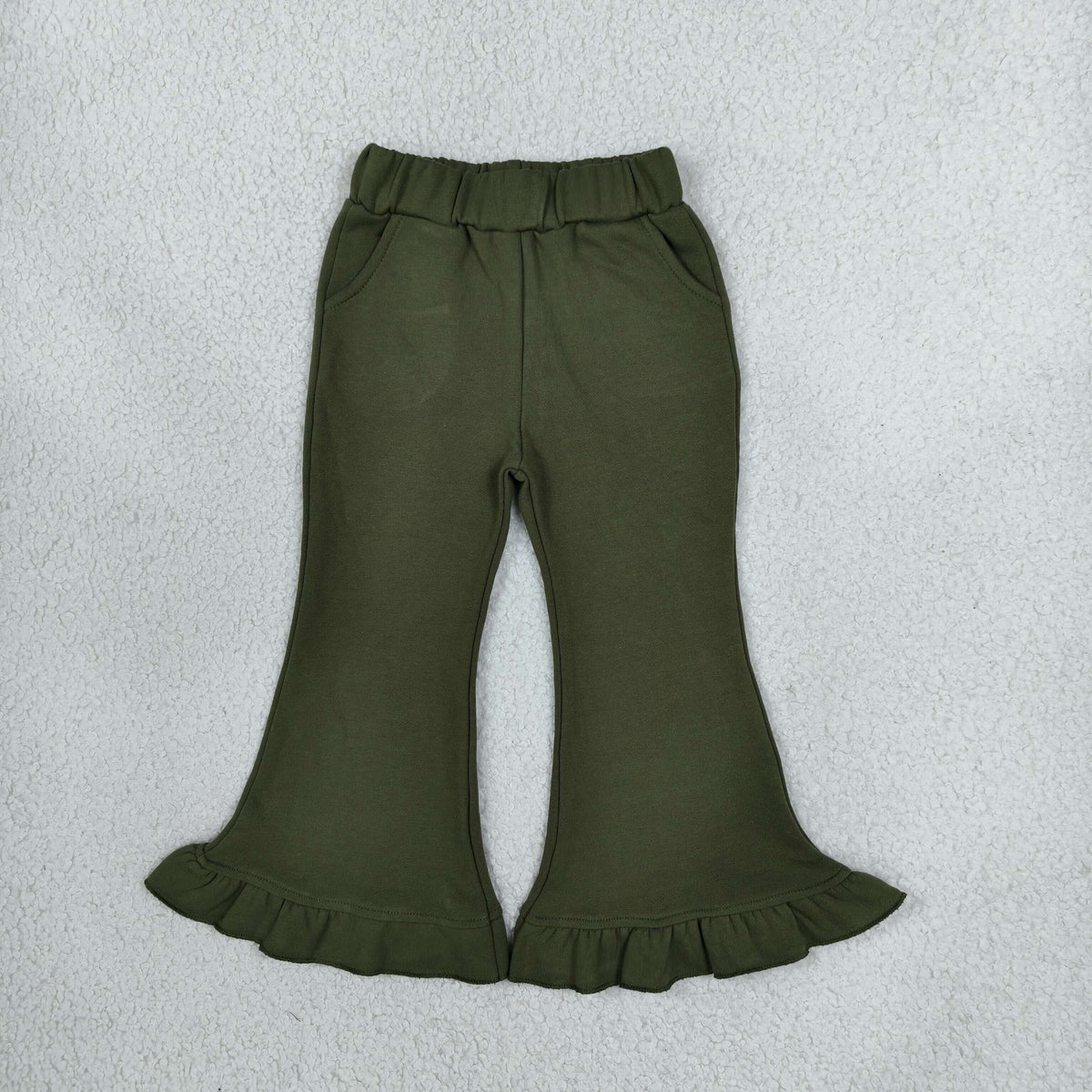 P1075 Thick Sweatpants Solid Color Dark Green Girls Fared Pants