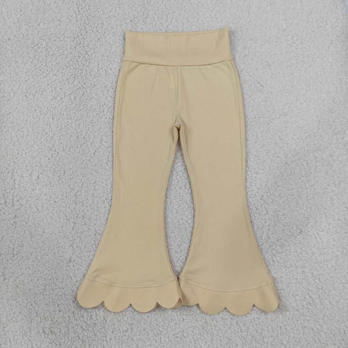 P1078 Solid Color Yellow Scallop Edge Girls Fared Pants