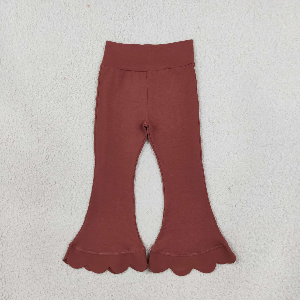 P1085 Solid Color Terracotta Scallop Edge Girls Fared Pants