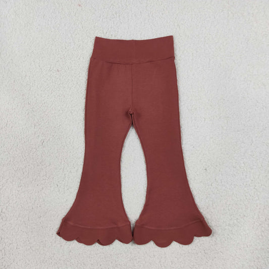 P1085 Solid Color Terracotta Scallop Edge Girls Fared Pants