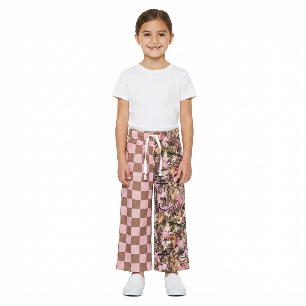 P1093 Hunting Camo Leaves Plaid Girls Wide Leg Pants 202609 RTS