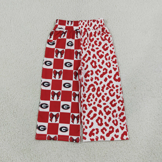 P1126 Team Mascot Bows Plaid Leopard Girls Wide Leg Pants