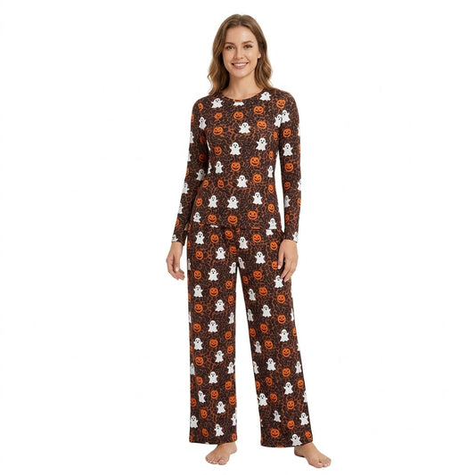 P1131 Halloween Ghost Pumpkin Leopard Women Adult's Wide Leg Pants
