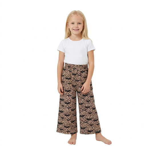 P1133 Halloween Bats Leopard Girls Wide Leg Pants