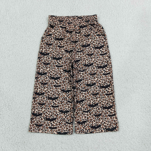 P1133 Halloween Bats Leopard Girls Wide Leg Pants