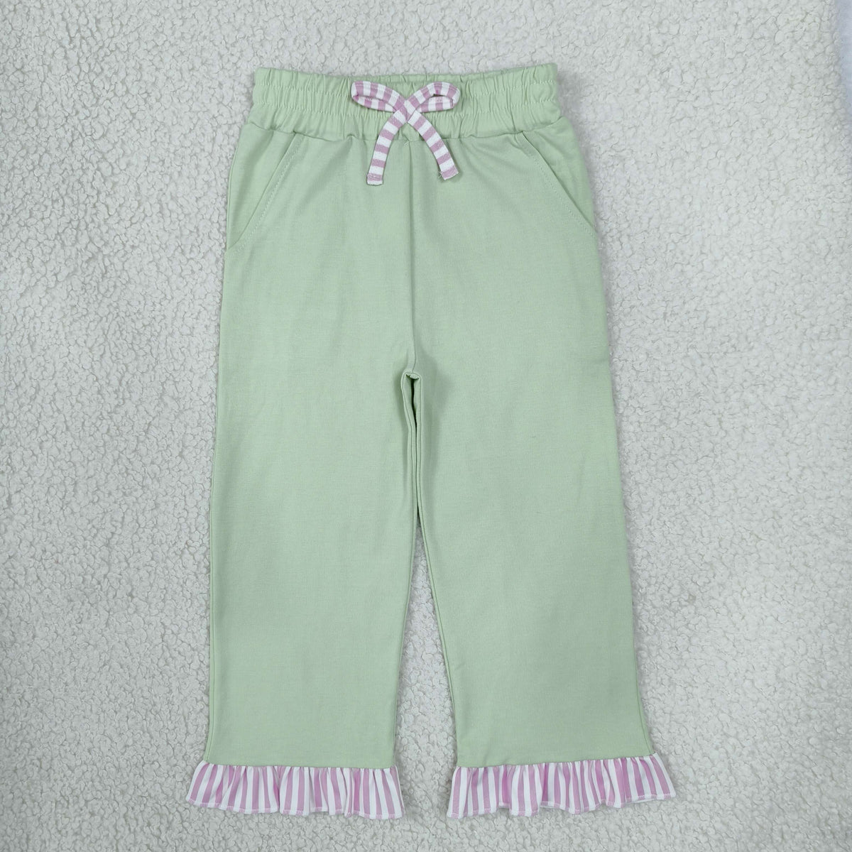 P1156 Solid Color Ruffles Light Green Girls Pants