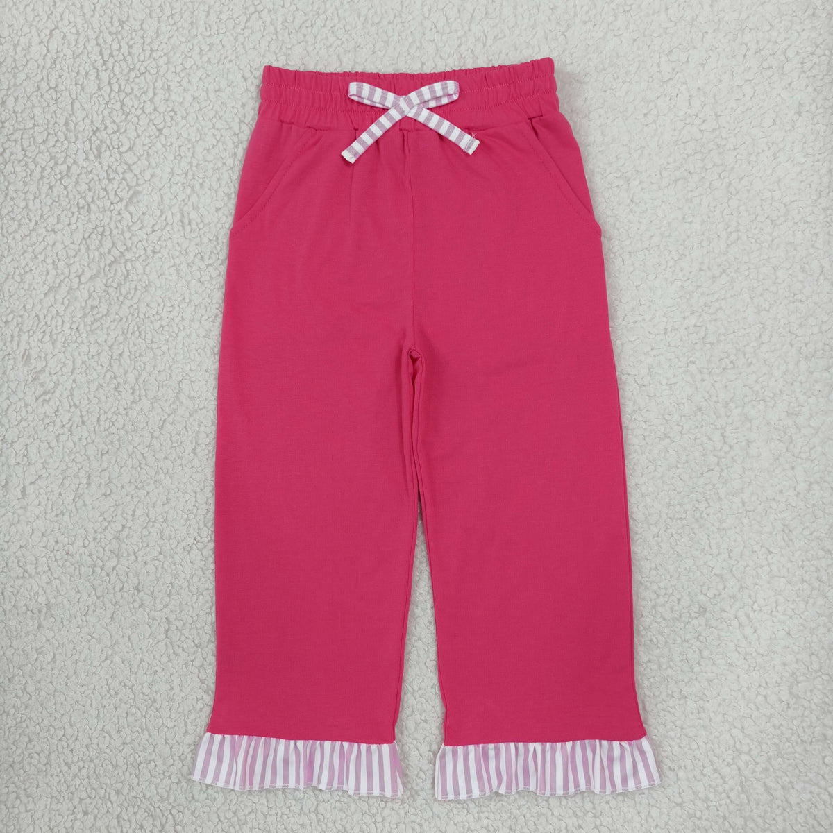 P1157 Pink Stripe Ruffles Rose Red Girls Pants