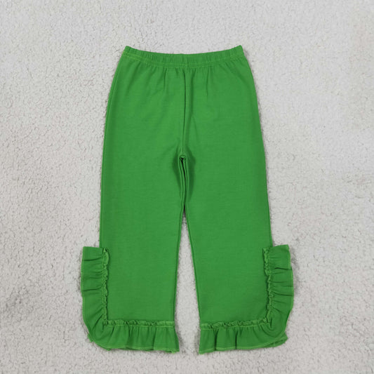 P1165 Solid Green Ruffles Girls Pants