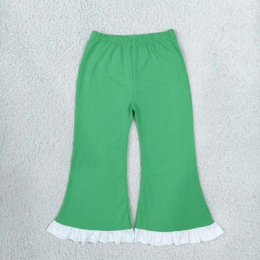 P1168 Solid White Ruffles Green Girls Pants