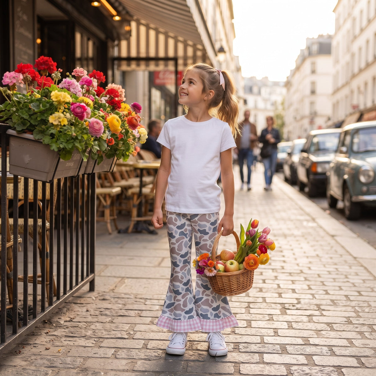 P1185 Hunting Camo Pink Plaid Ruffles Girls Flared Pants