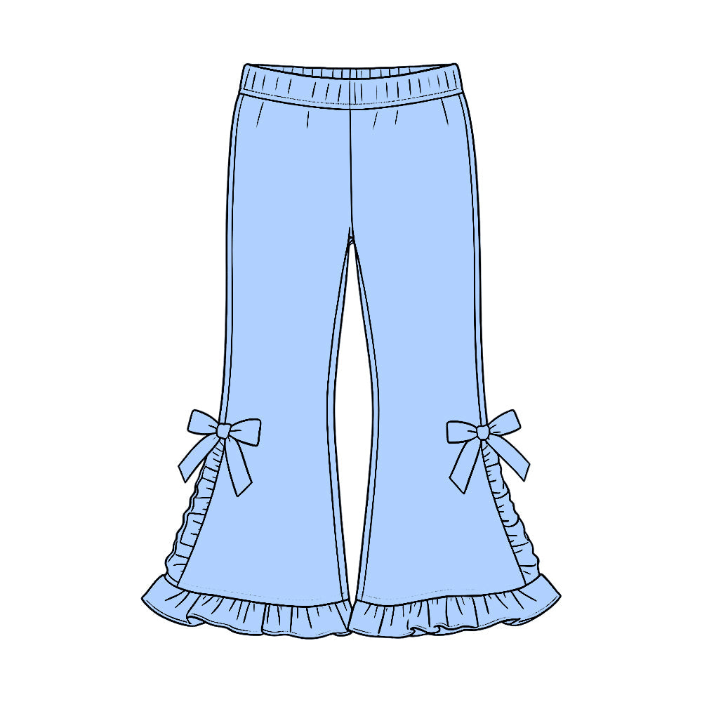 Preorder MOQ 5 pcs GLP3984 Solid Color Sky Blue Ruffles Bows Girls Set