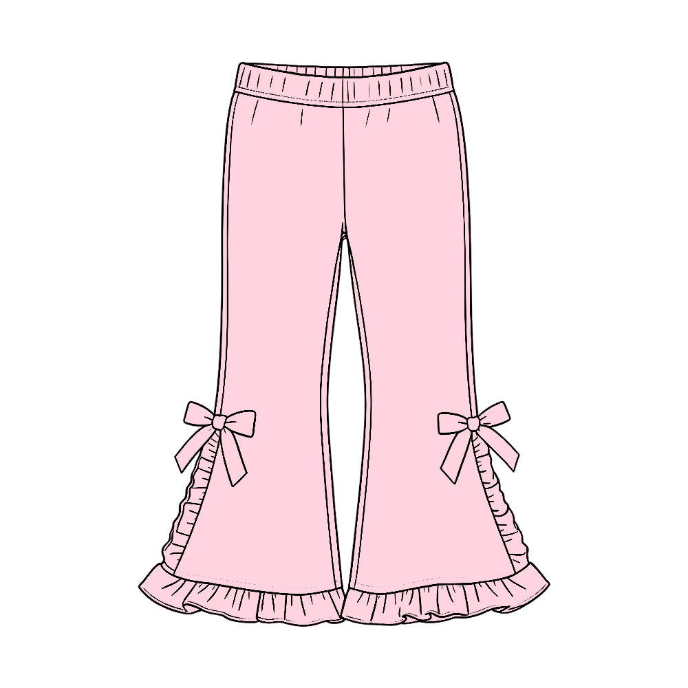 Preorder MOQ 5 pcs GLP3985 Solid Color Pink Ruffles Bows Girls Set