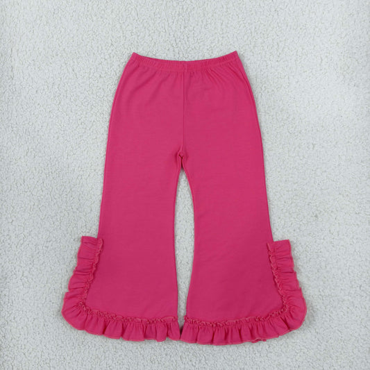 P1273 Solid Color Rose Red Ruffles Kids Girls Pants