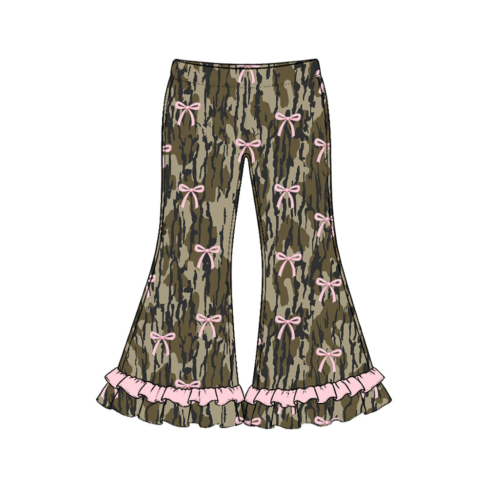 Preorder MOQ 5 pcs GLP4019 Valentine's Day Pink Bows Camo Ruffles Girls Flared Set