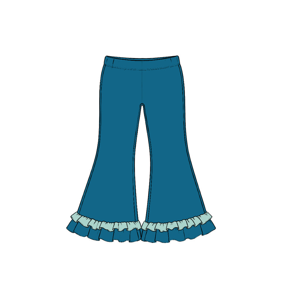 Preorder MOQ 5 pcs GLP4062 Shell Pattern Solid Color Cotton Ruffles Blue Green Girls Set