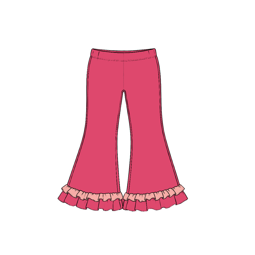 Preorder MOQ 5 pcs GLP4059 Solid Color Cotton Ruffles Pink Girls Set