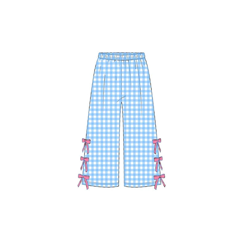 Preorder MOQ 5 pcs GLP4100 MAMA'S Girl Blue Plaid Bows Girls Set