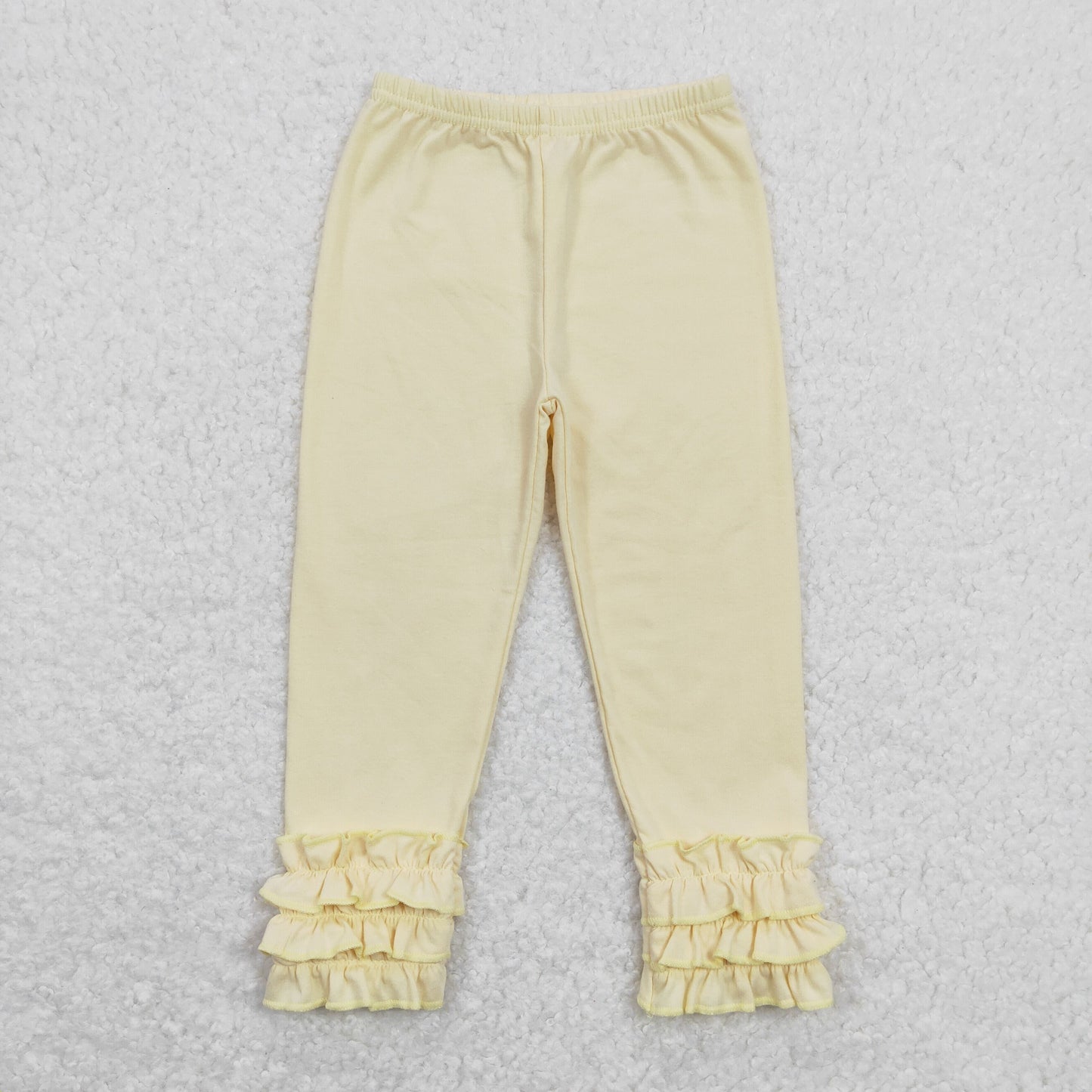 P0424 Pure Yellow Ruffle Girls Legging Long Pants RTS 202508