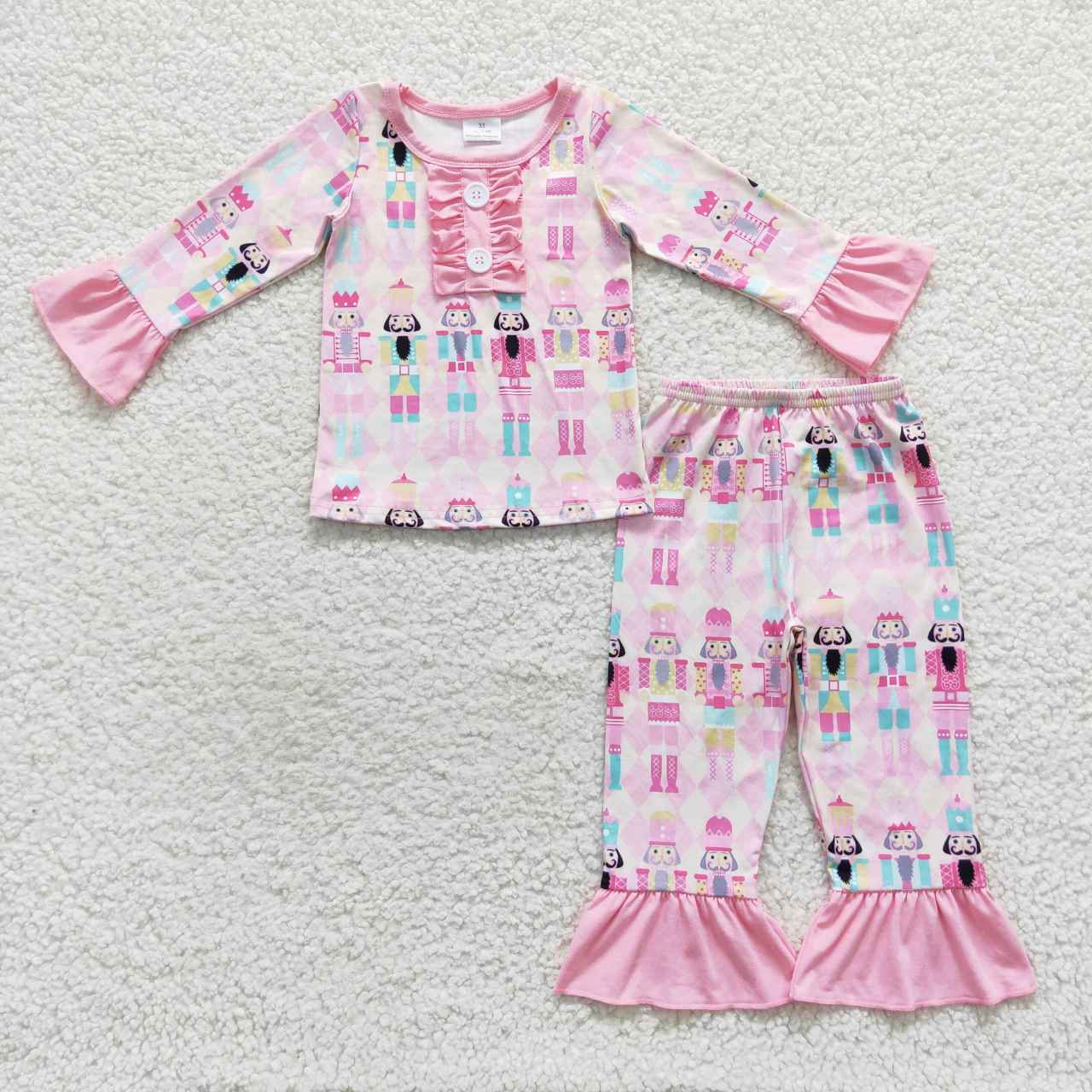 GLP0623 Christmas Pink Cartoon Girls Long Sleeve Pants Outfits Pajamas