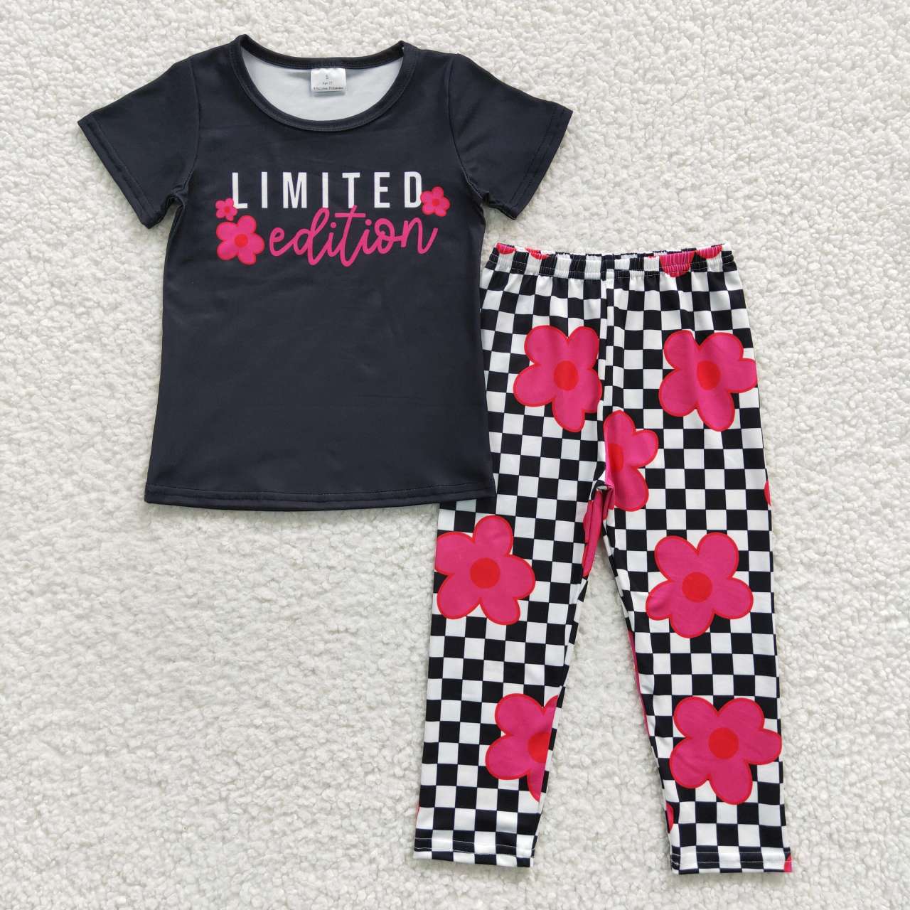 GSPO0619 Pink Limited Edition Floral Girls Short Sleeve Bell Bottom Pants Outfits