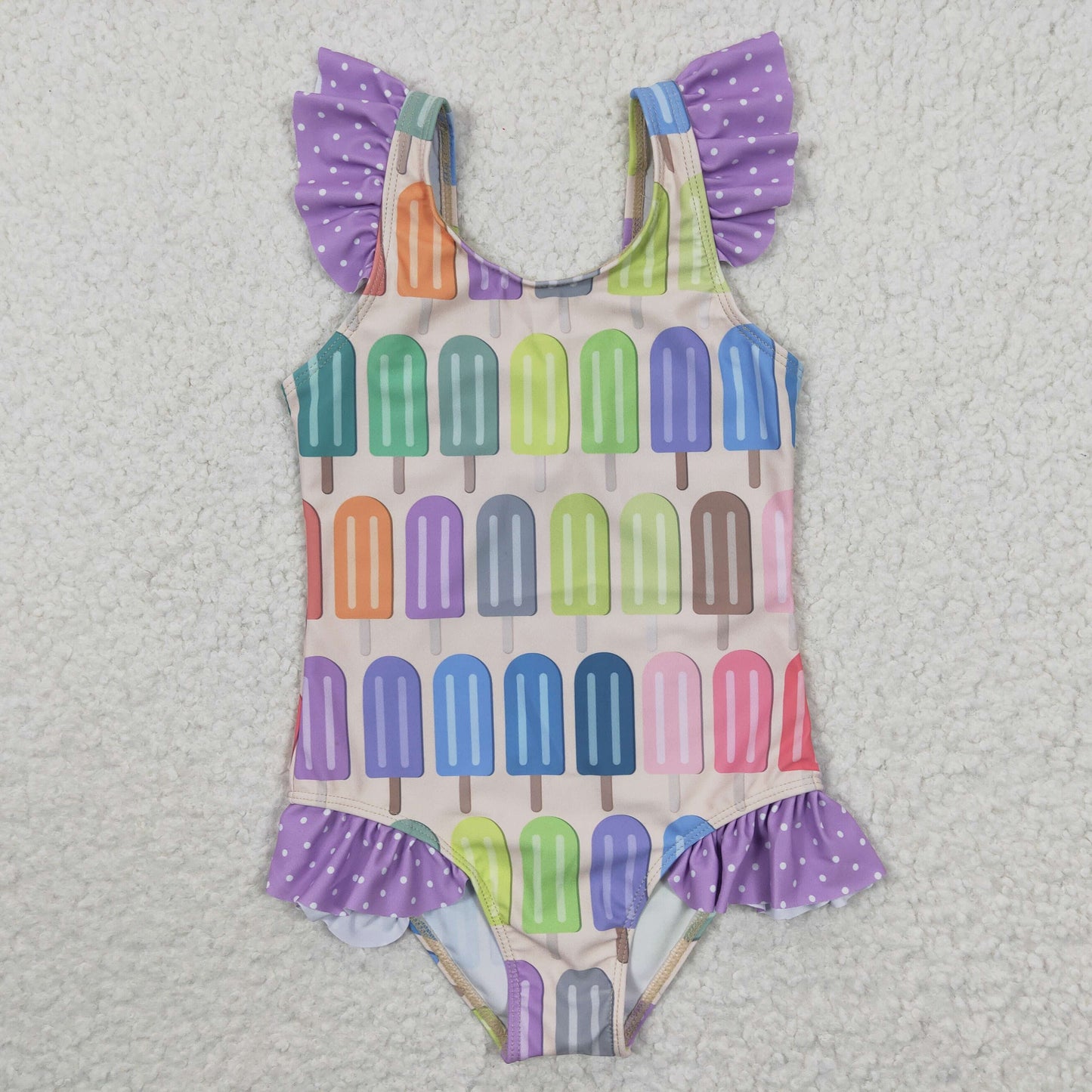 S0079 Baby Girl Clothes Colorful Popsicle Fly Sleeve Swimsuits RTS Free Shipping Over 2KG