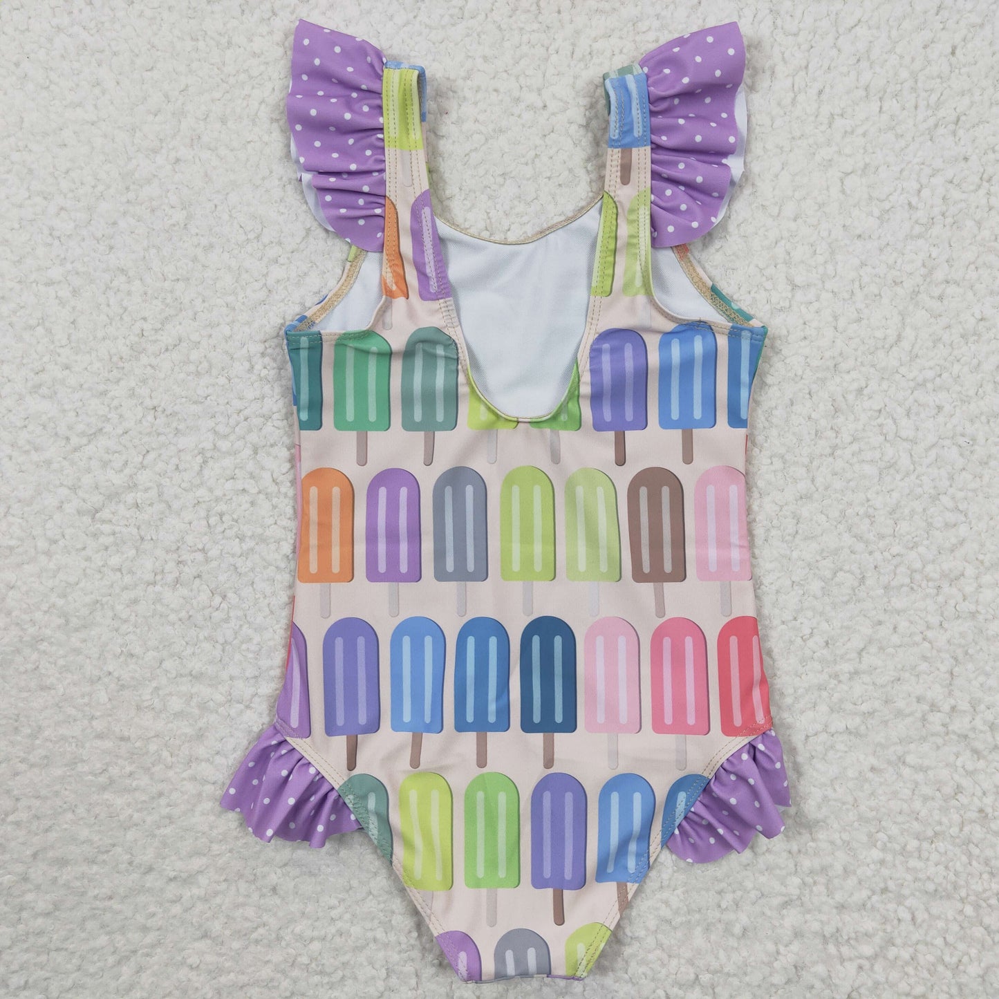 S0079 Baby Girl Clothes Colorful Popsicle Fly Sleeve Swimsuits RTS Free Shipping Over 2KG