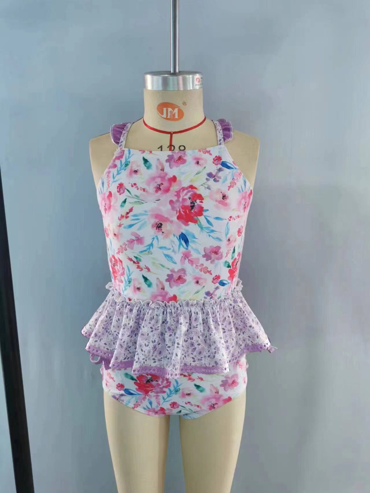 Preorder S0162 Purple Floral Girls Swimming Bathing Suits Swimsuits