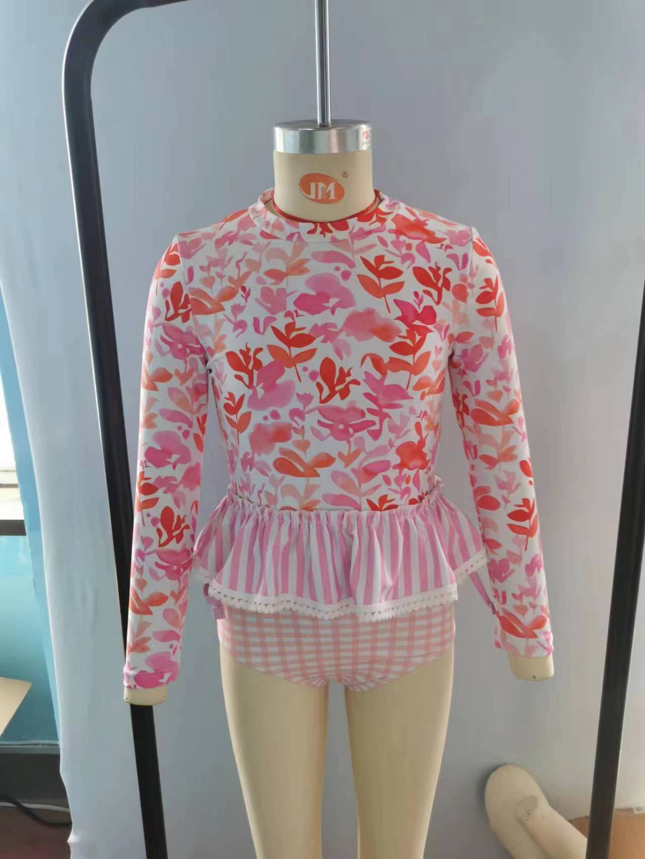 S0166 Pink Floral Girls Swimming Bathing Suits Swimsuits RTS 202507