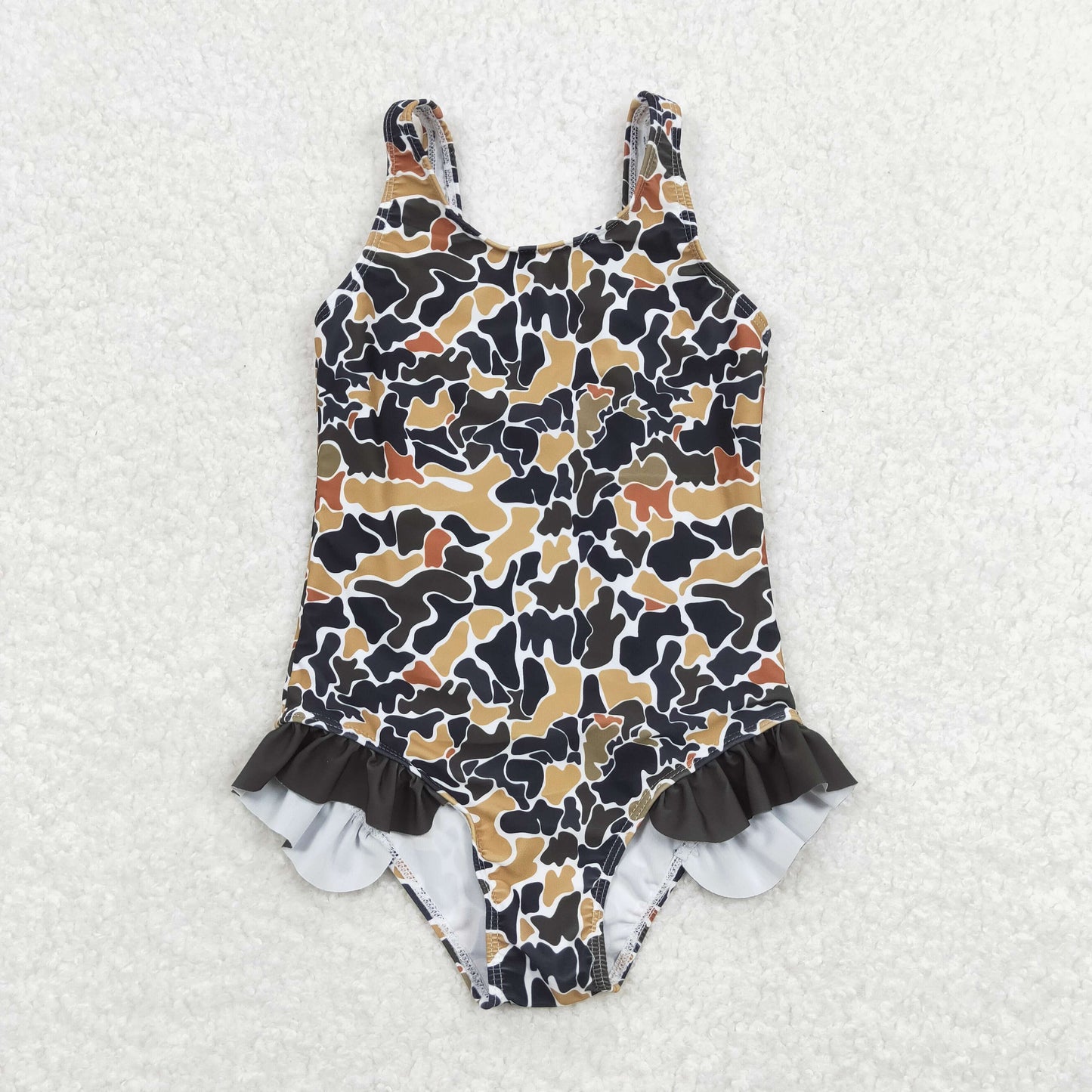 S0239 NO MOQ Brown camouflage beige one-piece swimsuit