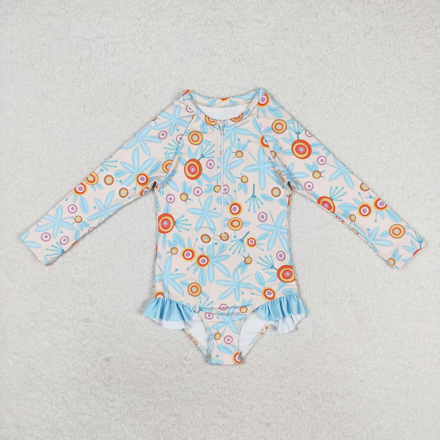 S0242 Leaf orange circle zipper one-piece swimsuit high quality wholesale swimwear beachwear kids girls