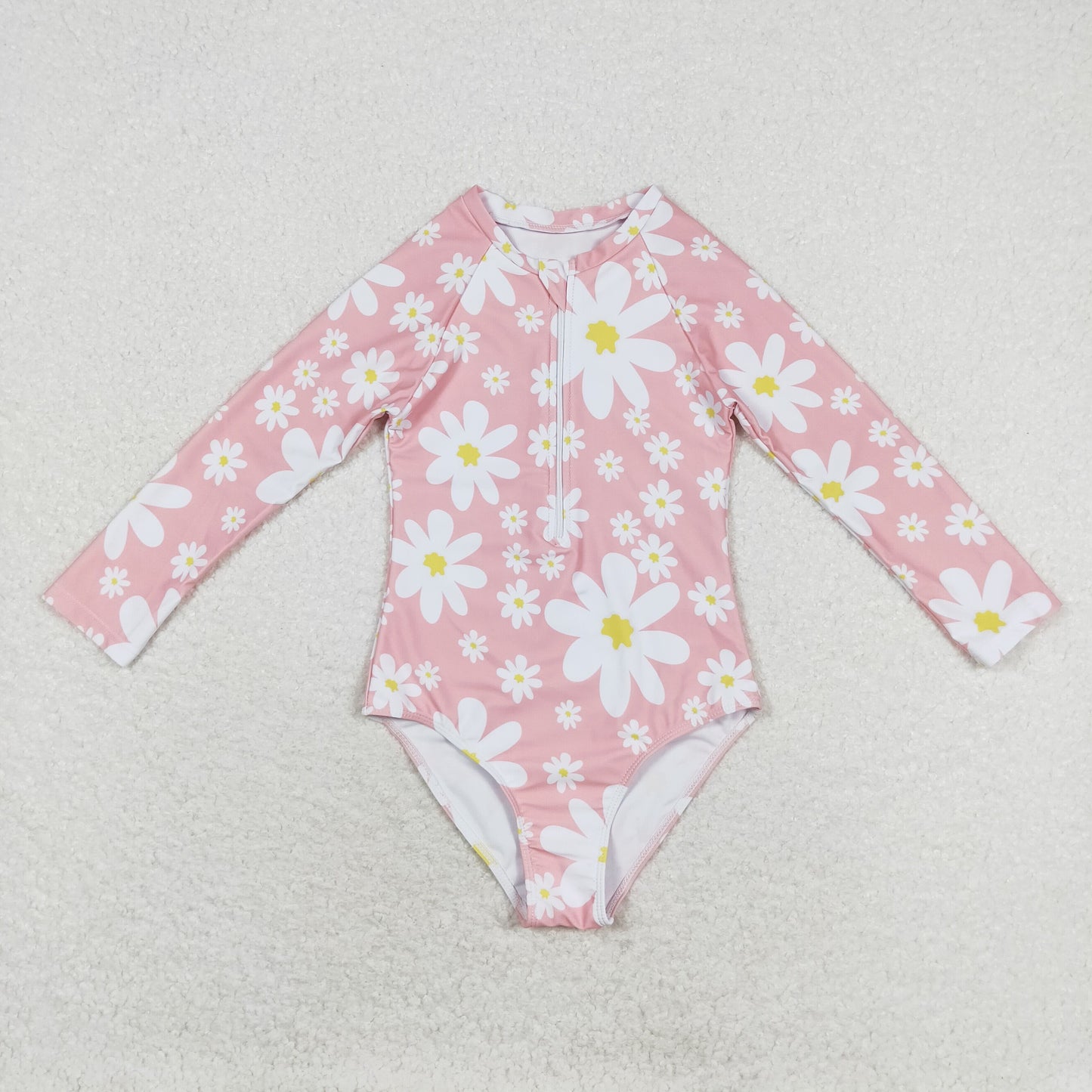 S0244 Flower pink zipper one-piece swimsuit high quality girls swimwear