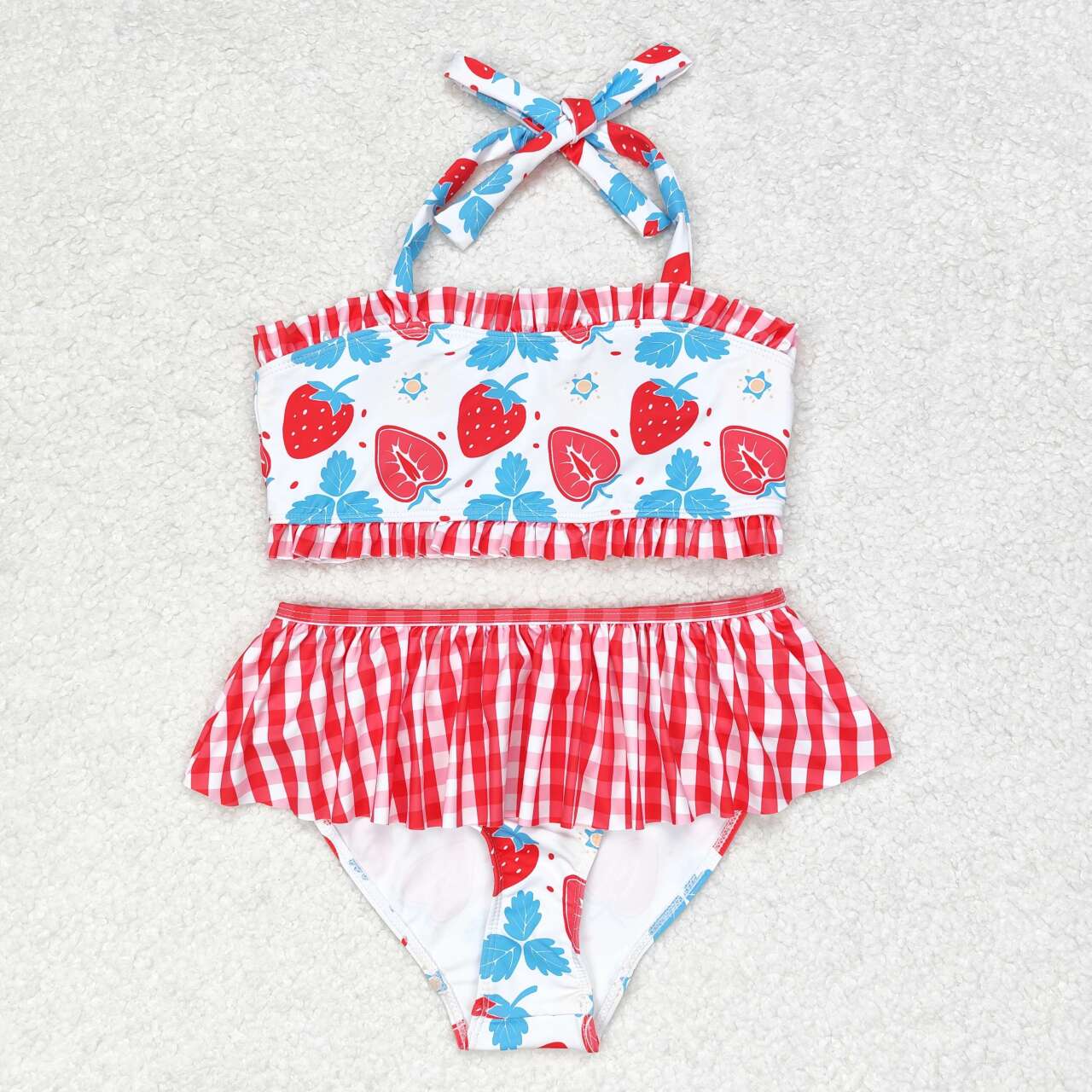 S0316 NO MOQ Strawberry red check lace bathing suit western clothes