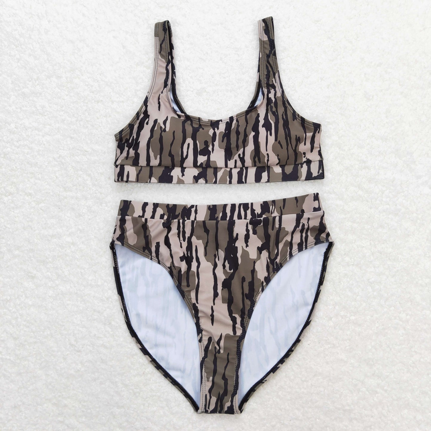 S0322改--S0562 Adult girls swimwear women's boutique brown leaf camo vest and briefs outfits 202404 RTS