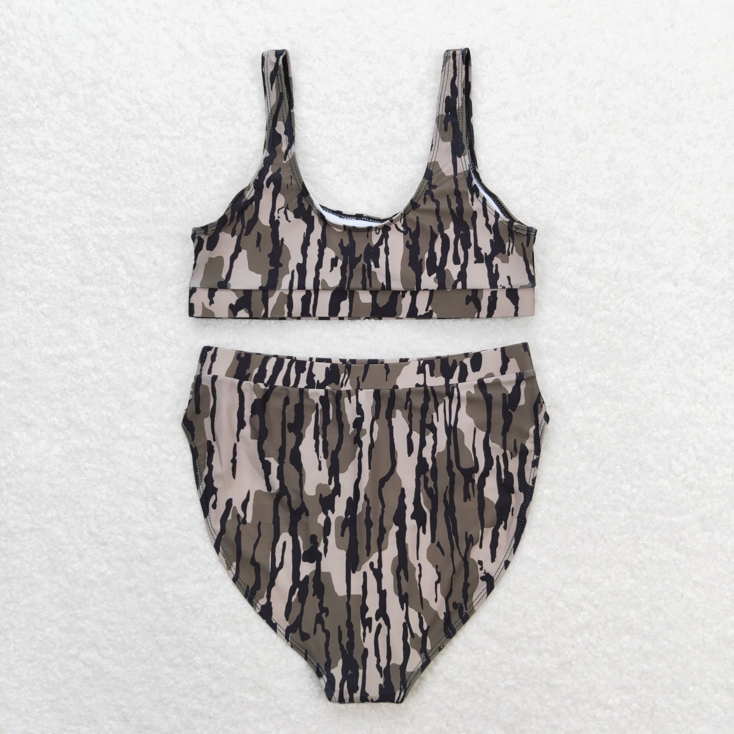 S0322改--S0562 Adult girls swimwear women's boutique brown leaf camo vest and briefs outfits 202404 RTS