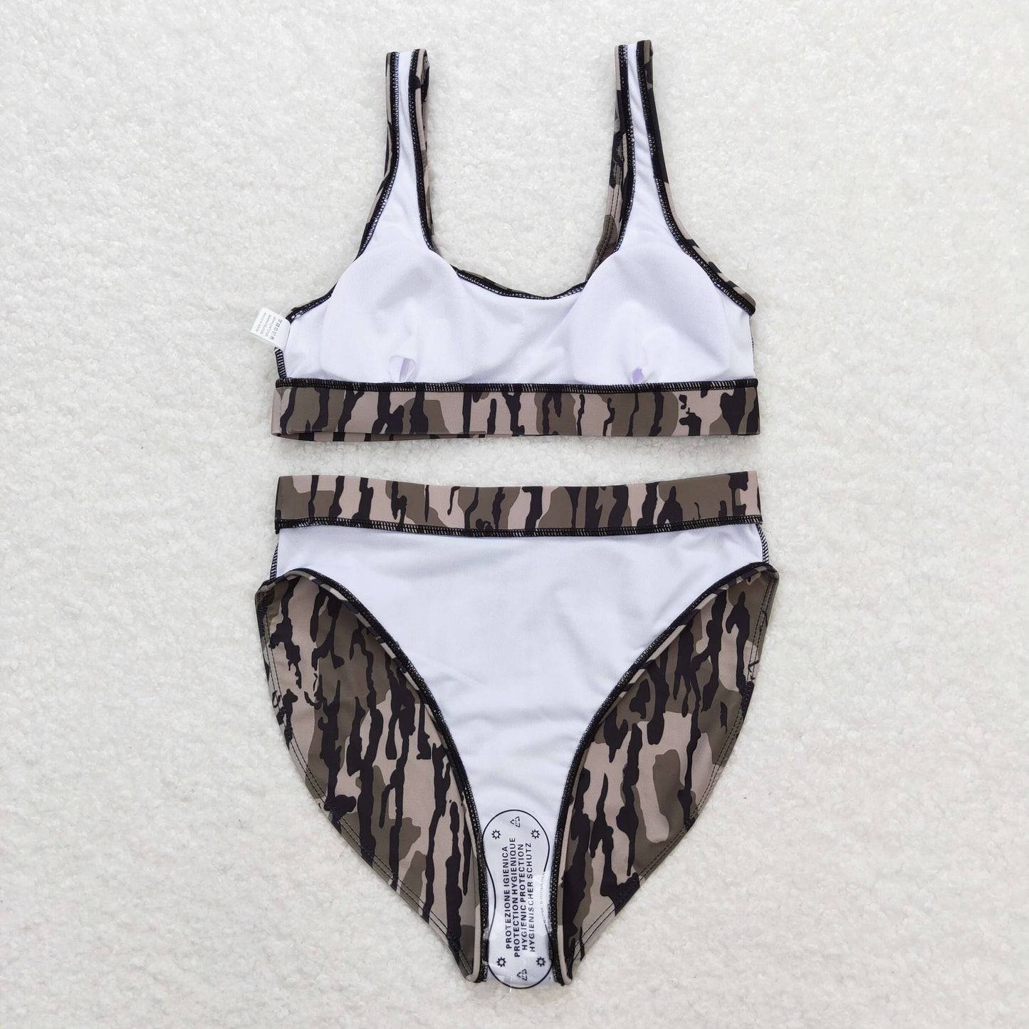 S0322改--S0562 Adult girls swimwear women's boutique brown leaf camo vest and briefs outfits 202404 RTS