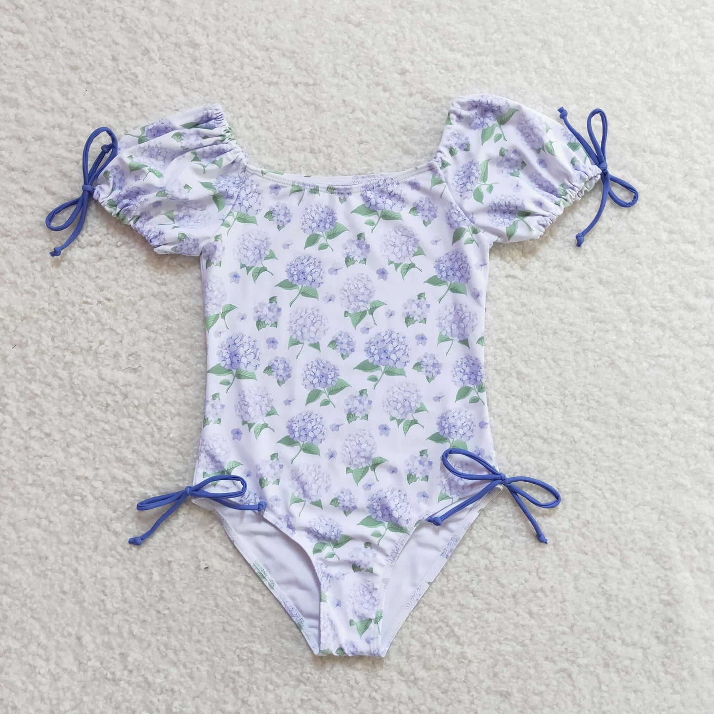 S0329 Hydrangea purple flower one-piece swimsuit high quality wholesale girls swimwear