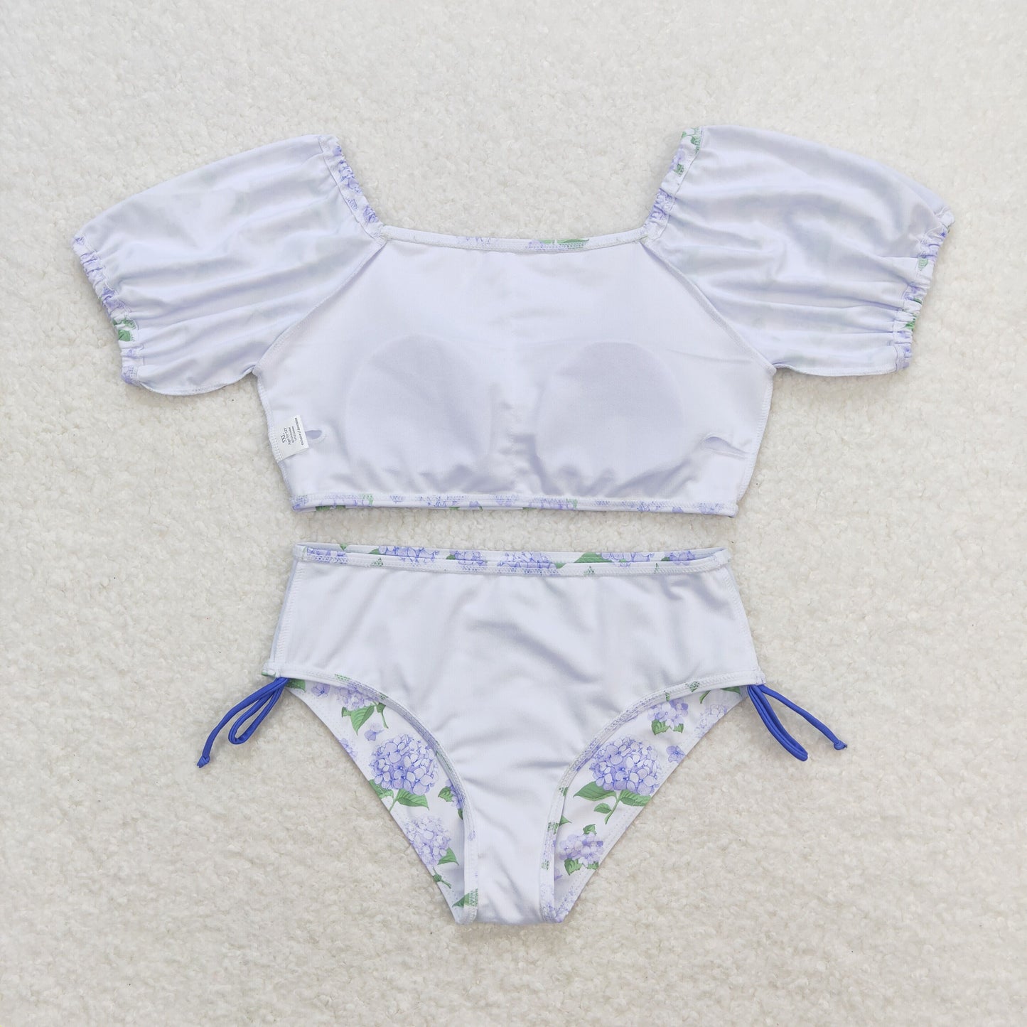 S0330 flower blue purple print short sleeve swimsuit RTS 202509