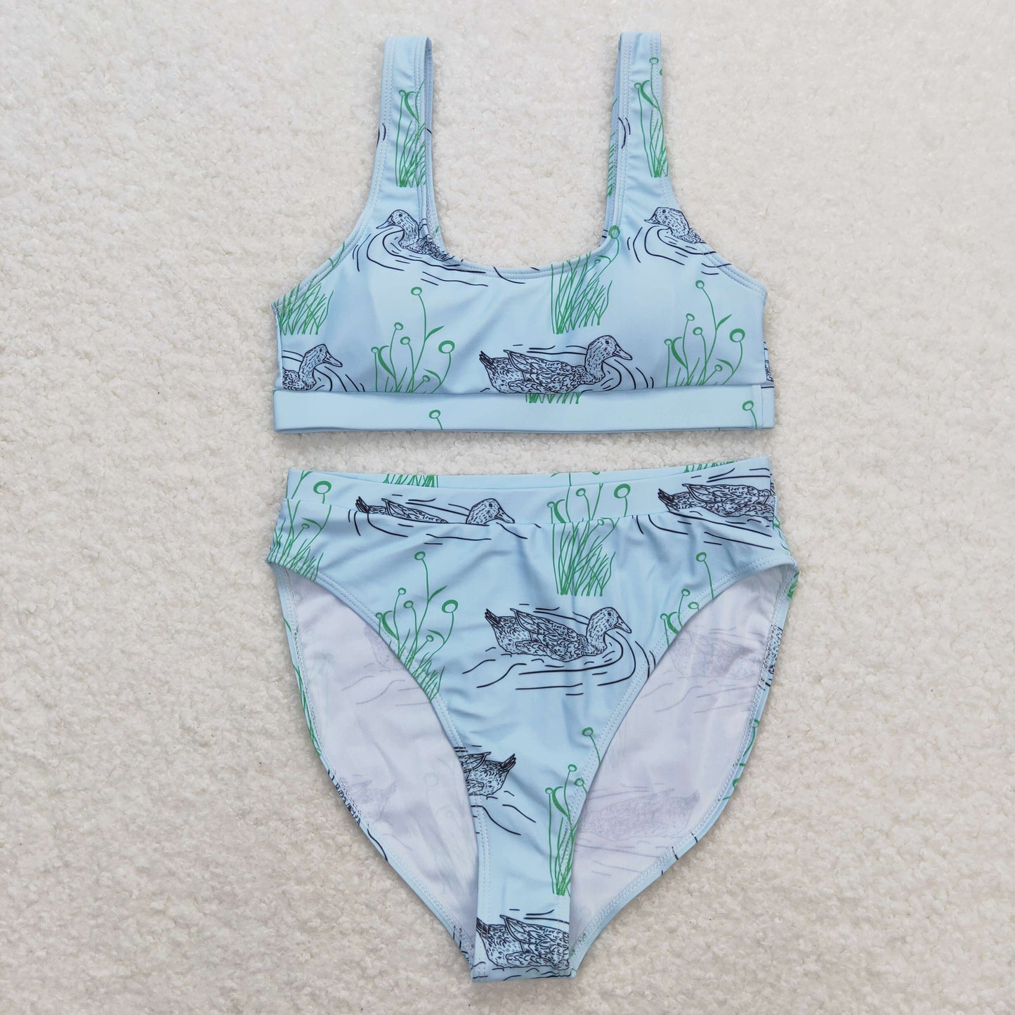 S0357 Duck hunting Adult girls swimwear women's boutique blue green vest and briefs outfits 202404 RTS