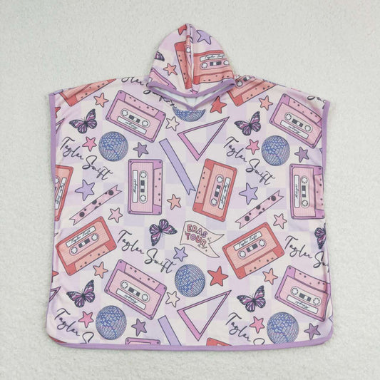 S0390 Pink Purple hooded bathrobe of high quality children applique clothing