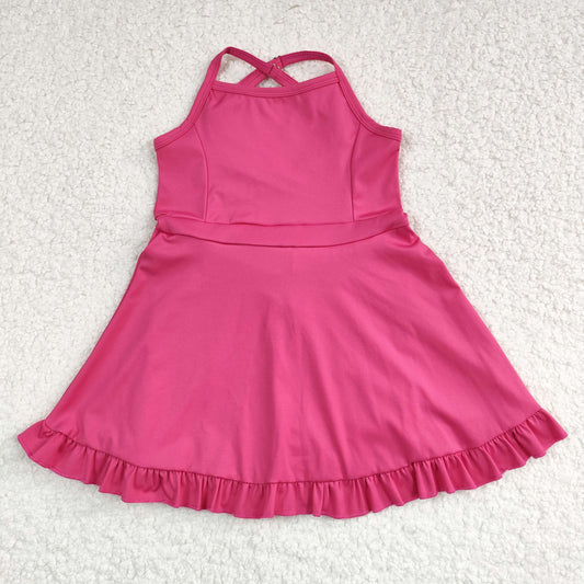 S0440 NO MOQ Solid color rose red sports dress style swimsuit high quality athletic dress