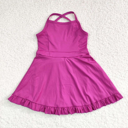 S0441 NO MOQ Solid color purple sports dress swimsuit high quality athletic dress