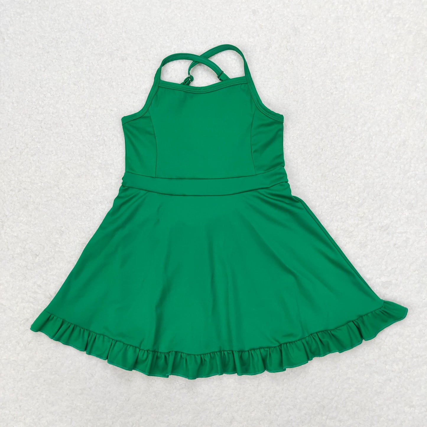 S0444 Solid color green tracksuit dress High quality wholesale waterproof baby girl swimwear for sale