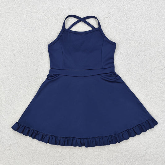 S0456 Solid Navy Blue Girl Sportswear Dress & Swimsuit RTS 202509